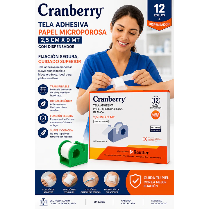Tela Adhesiva Papel Microporosa + Disp 2.5cmx9m Cajax12 5