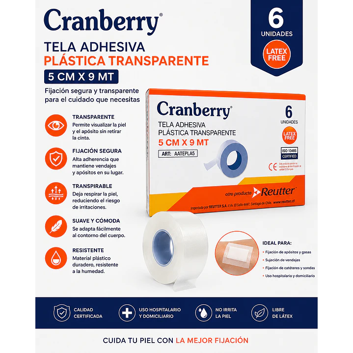 Tela Adhesiva Plastica Transparente 5cm X 9m Caja X6 3