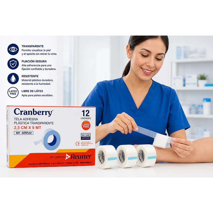 Tela Adhesiva Plastica Transparente Cranberry 2,5cm X 9mt Caja x12 3