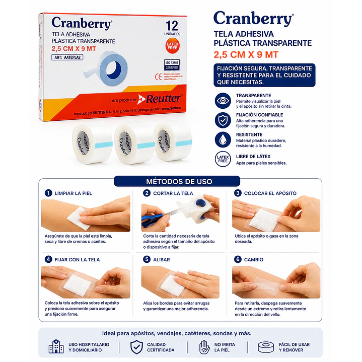 Tela Adhesiva Plastica Transparente Cranberry 2,5cm X 9mt Caja x12 4