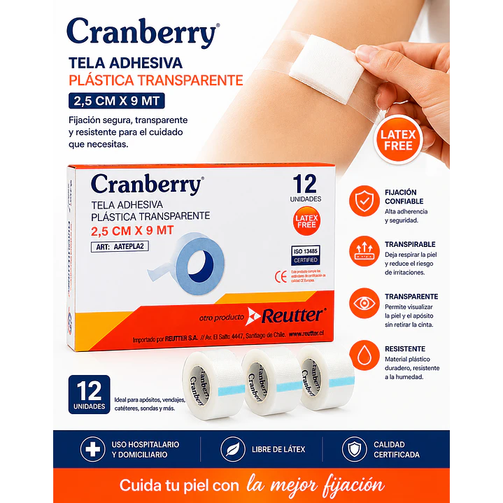 Tela Adhesiva Plastica Transparente Cranberry 2,5cm X 9mt Caja x12 5