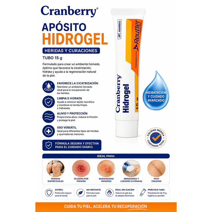 Aposito Hidrogel Heridas Curaciones Cranberry Tubo 15gr 4
