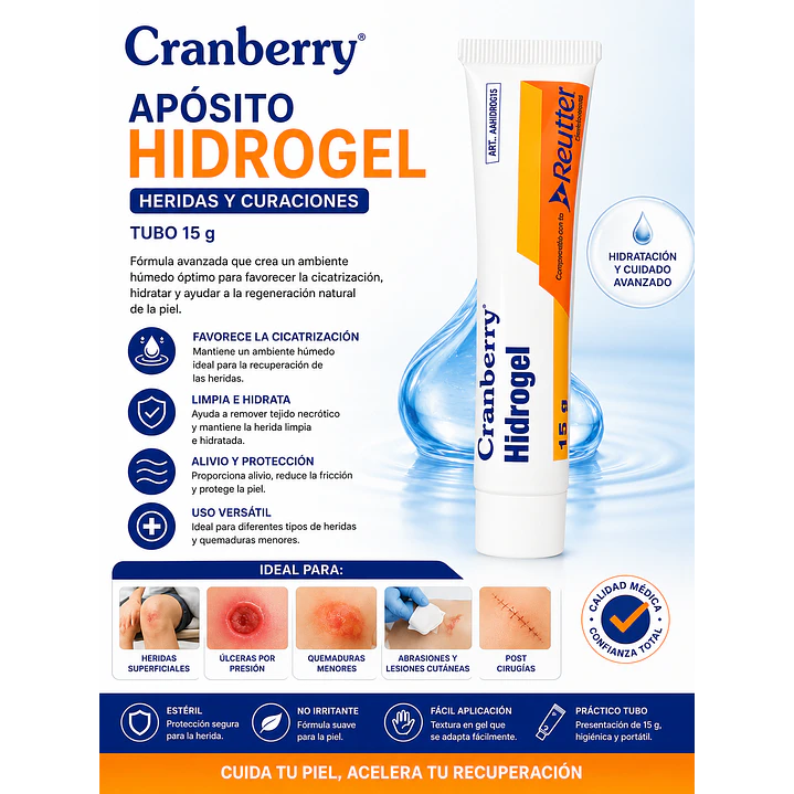 Aposito Hidrogel Heridas Curaciones Cranberry Tubo 15gr 6