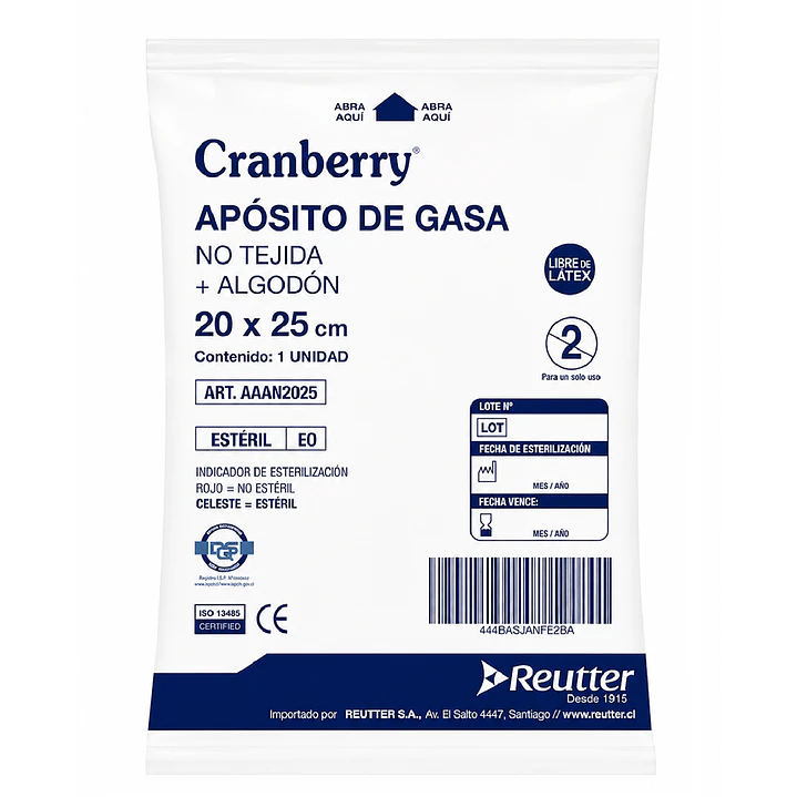 Aposito Gasa No Tejida + Algodon 20x25 Cranberry Bolsa X10 1