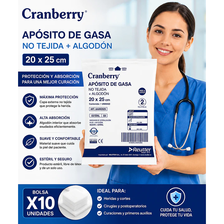 Aposito Gasa No Tejida + Algodon 20x25 Cranberry Bolsa X10 2