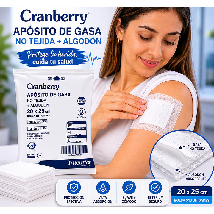 Aposito Gasa No Tejida + Algodon 20x25 Cranberry Bolsa X10 3