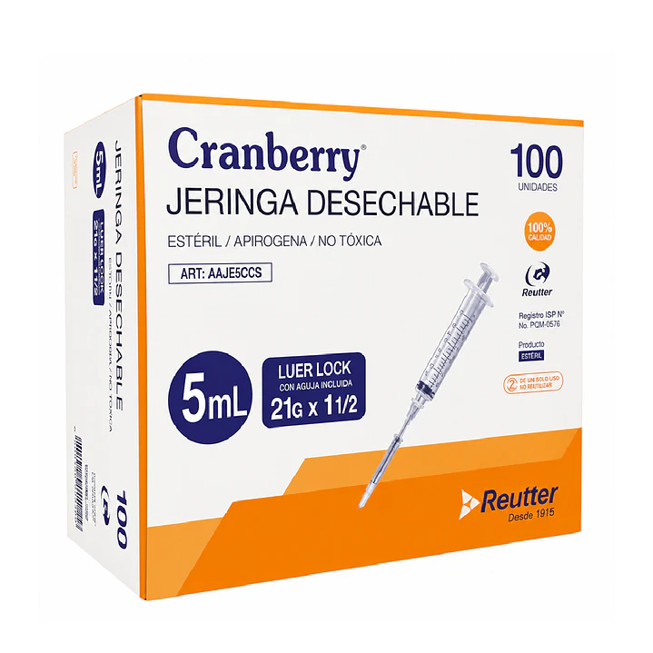 Jeringa Desechable Luer  Lock  5cc 21G x 1 1/2 Caja x100  2