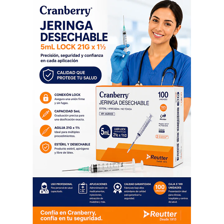 Jeringa Desechable Luer  Lock  5cc 21G x 1 1/2 Caja x100  4