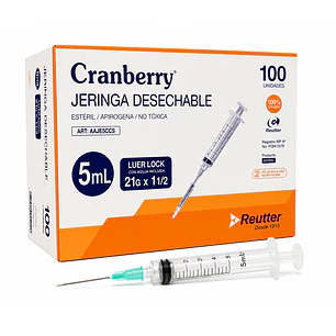 Jeringa Desechable Luer  Lock  5cc 21G x 1 1/2 Caja x100 