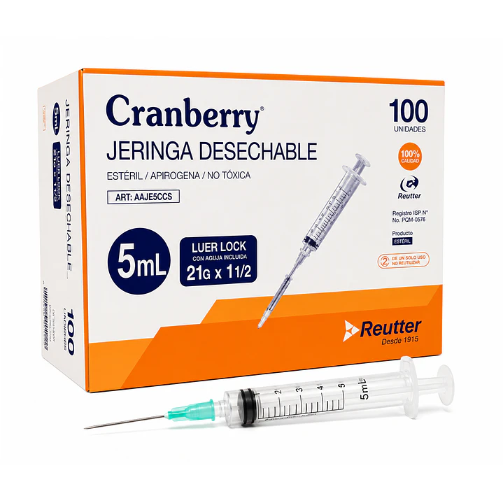 Jeringa Desechable Luer  Lock  5cc 21G x 1 1/2 Caja x100  1