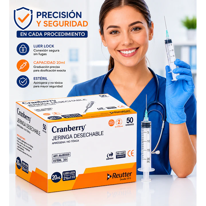 Jeringa Desechable Luer Lock 20ml 21g X 1 1/2 Caja X50  3
