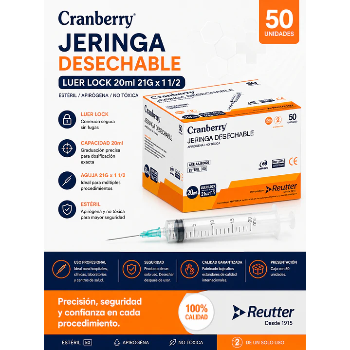 Jeringa Desechable Luer Lock 20ml 21g X 1 1/2 Caja X50  4