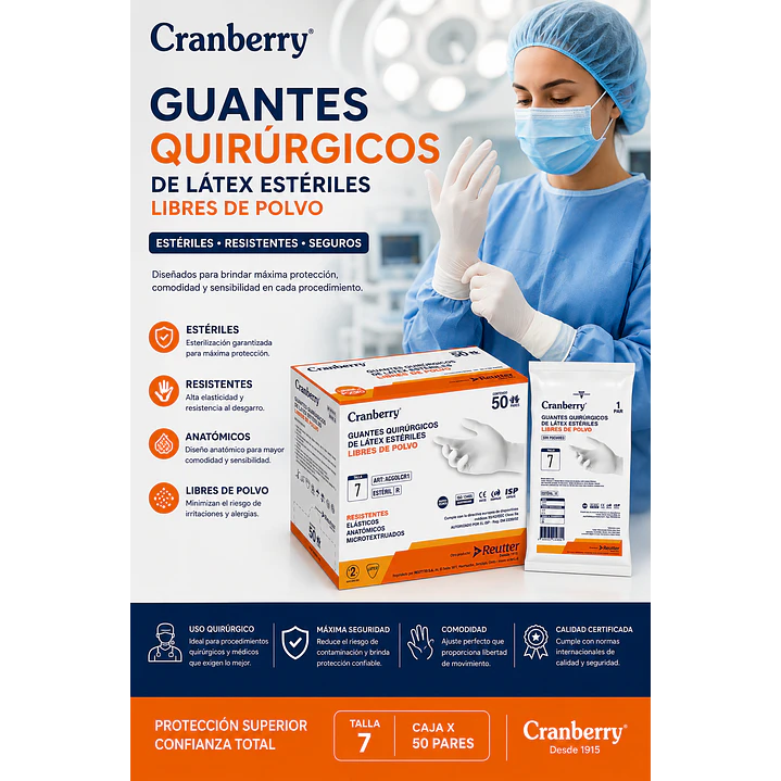 Guante Esteril Quirurgico Cranberry Talla 7 Caja X 50 Pares 4
