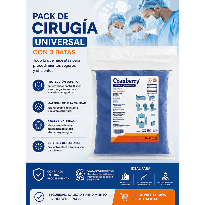 Pack De Cirugía Universal Estéril Con 3 Batas 4