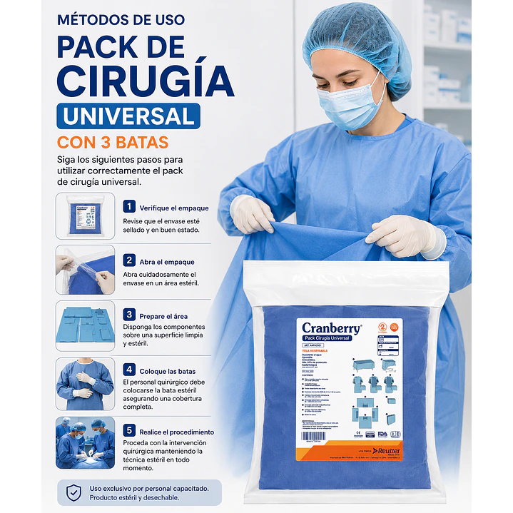 Pack De Cirugía Universal Estéril Con 3 Batas 3