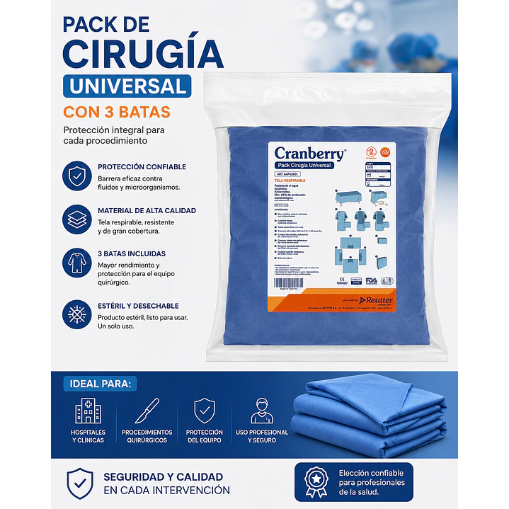Pack De Cirugía Universal Estéril Con 3 Batas 6