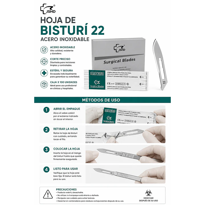 Hoja De Bisturi 22 Acero Inoxidable Caja X100 5