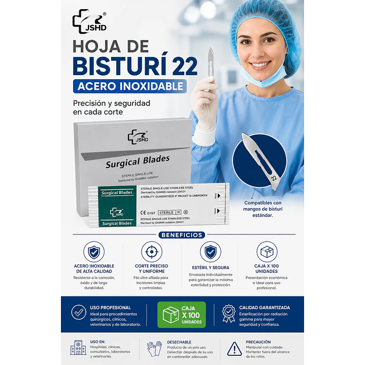 Hoja De Bisturi 22 Acero Inoxidable Caja X100 6