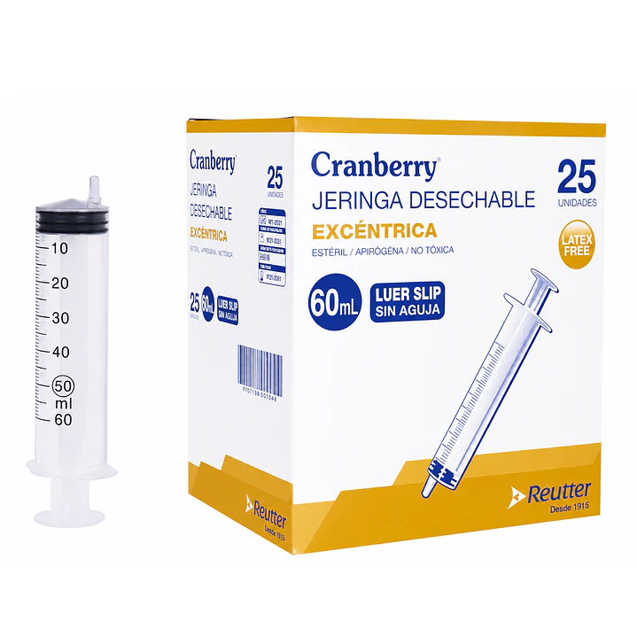 Jeringa Excéntrica 60ml Luer Slip Sin Aguja Caja 25 Un Capacidad En Volumen 60 Ml 1