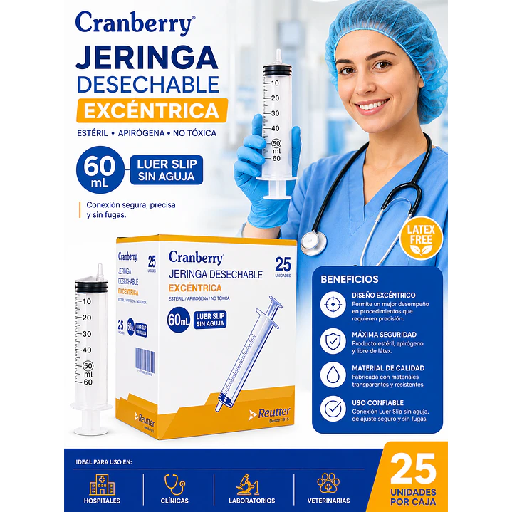 Jeringa Excéntrica 60ml Luer Slip Sin Aguja Caja 25 Un Capacidad En Volumen 60 Ml 2