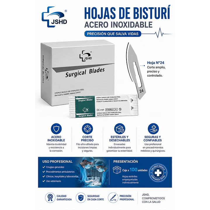 Hoja De Bisturi Esteril N24 Acero Inoxidable Caja X 100  6