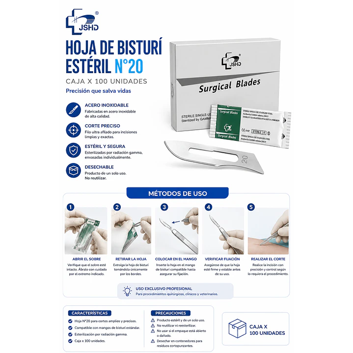 Hoja De Bisturi Esteril N20 Caja X 100 Unidades  5