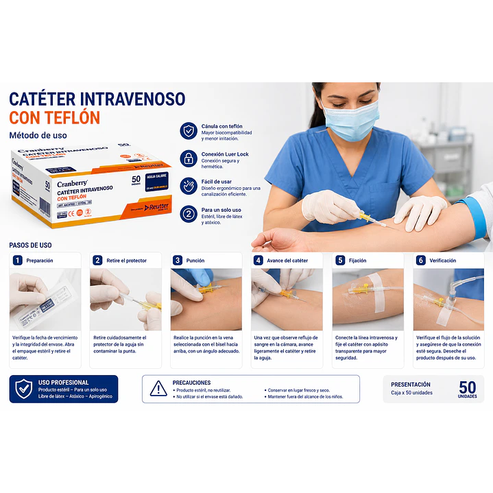 Branula Cateter Intravenoso Con Teflon 18g X 1 1/4 Caja X50 5