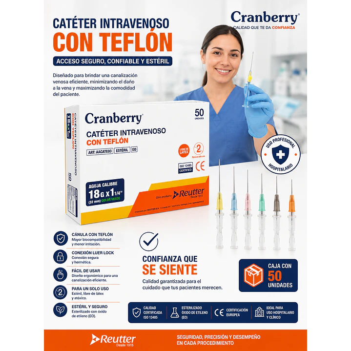 Branula Cateter Intravenoso Con Teflon 18g X 1 1/4 Caja X50 6