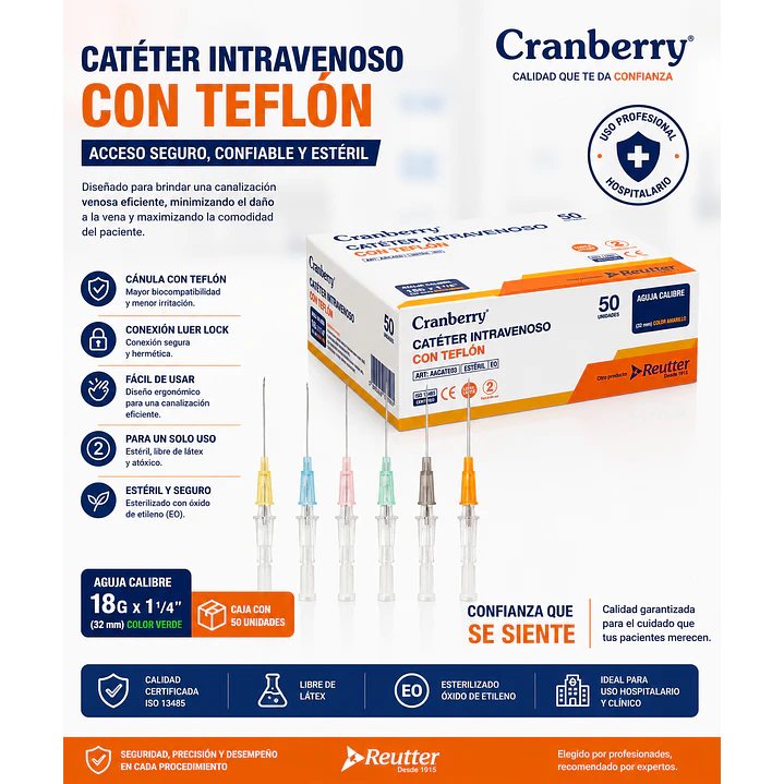 Branula Cateter Intravenoso Con Teflon 18g X 1 1/4 Caja X50 7
