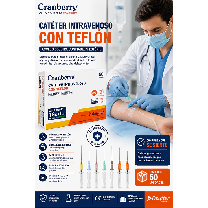 Branula Cateter Intravenoso Con Teflon 18g X 1 1/4 Caja X50 4