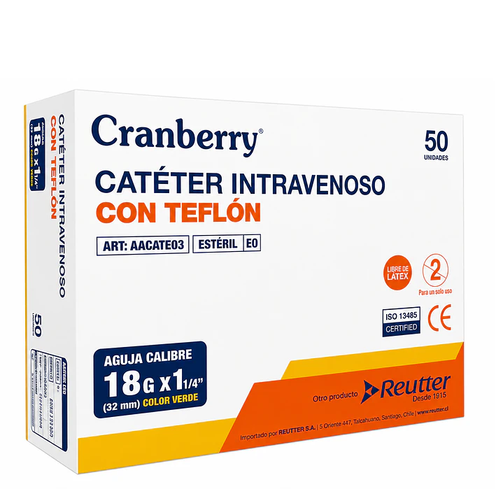 Branula Cateter Intravenoso Con Teflon 18g X 1 1/4 Caja X50 2
