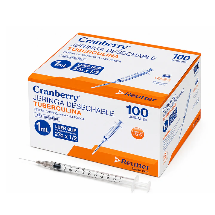 Jeringa Tuberculina 1 Ml Luer Slip 27g 1/2 1ml Cranberry 1