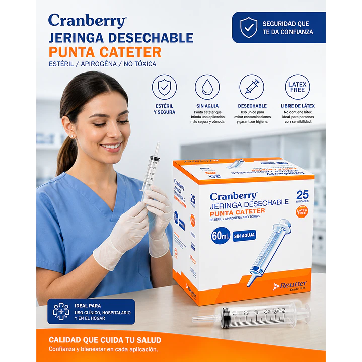 Jeringa Desechable 60cc Con Punta Catéter 25 Un. Cranberry 2