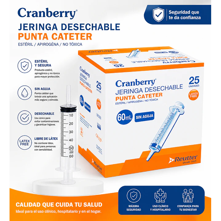 Jeringa Desechable 60cc Con Punta Catéter 25 Un. Cranberry 3