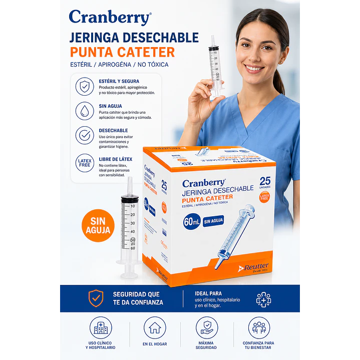 Jeringa Desechable 60cc Con Punta Catéter 25 Un. Cranberry 4