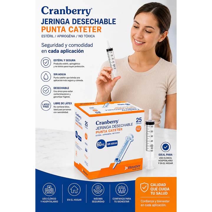 Jeringa Desechable 60cc Con Punta Catéter 25 Un. Cranberry 5