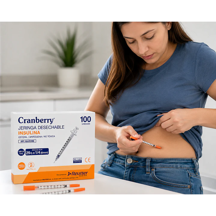 Jeringa Desechable Insulina 29g X 1/4 Cranberry 100 Unidades Capacidad En Volumen 1 Ml 6