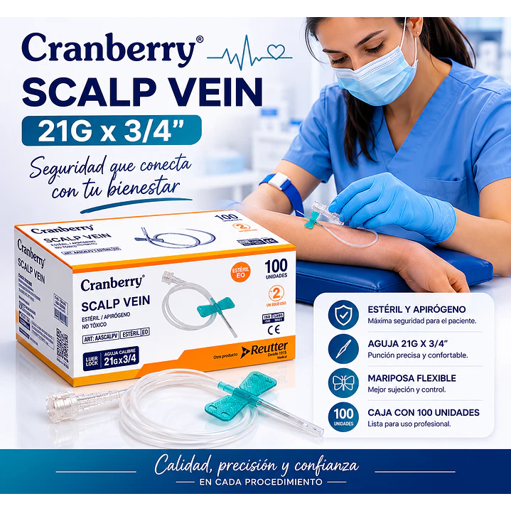 Mariposa Scalp Vein Cranberry 21g X3/4 X100 3