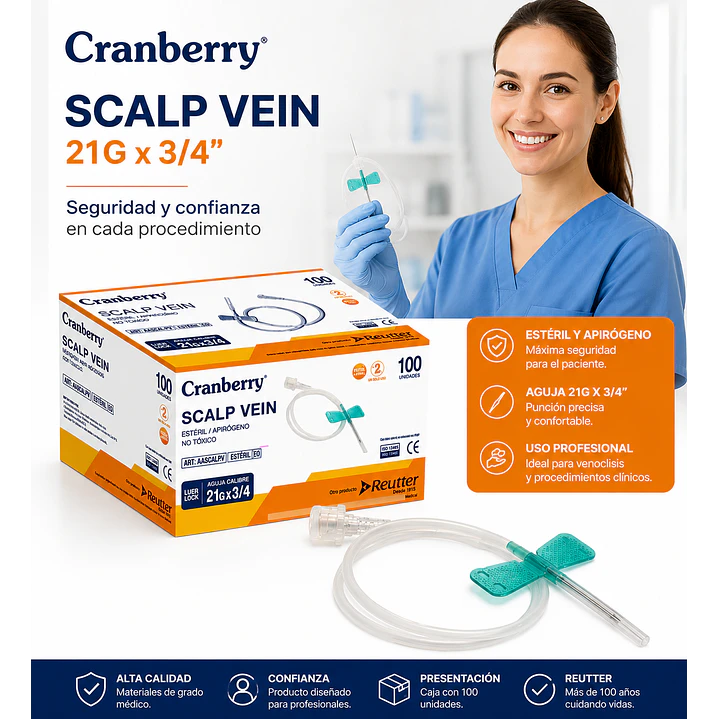 Mariposa Scalp Vein Cranberry 21g X3/4 X100 4