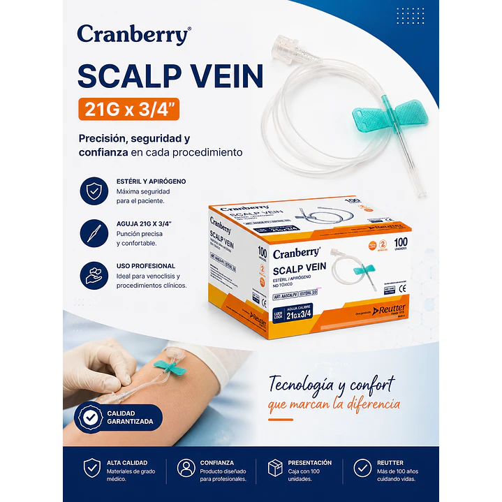 Mariposa Scalp Vein Cranberry 21g X3/4 X100 5