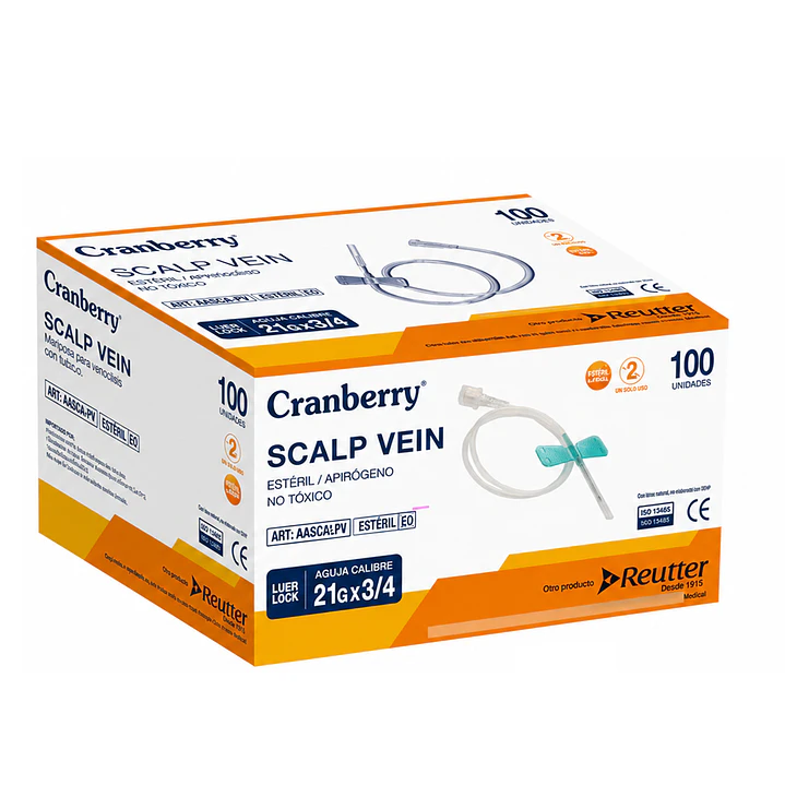 Mariposa Scalp Vein Cranberry 21g X3/4 X100 2