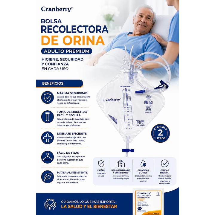 Bolsa Recolector Orina Adulto Premium Cranberry 2 Lit Pack x 10 7