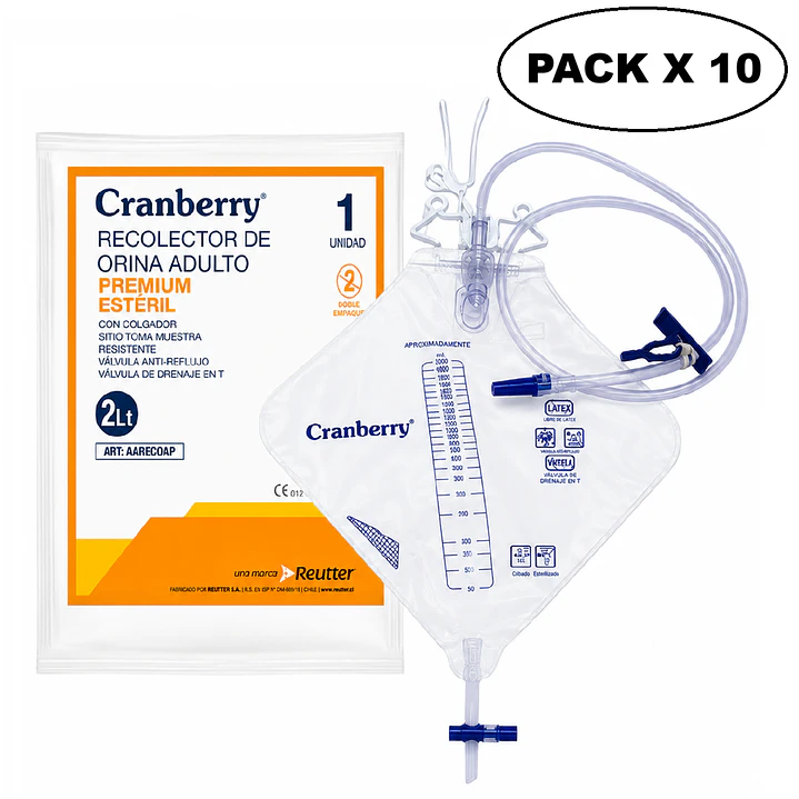 Bolsa Recolector Orina Adulto Premium Cranberry 2 Lit Pack x 10 1