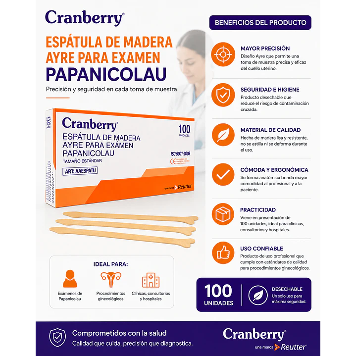 Espatula Ayre Papanicolau Cranberry X100 5