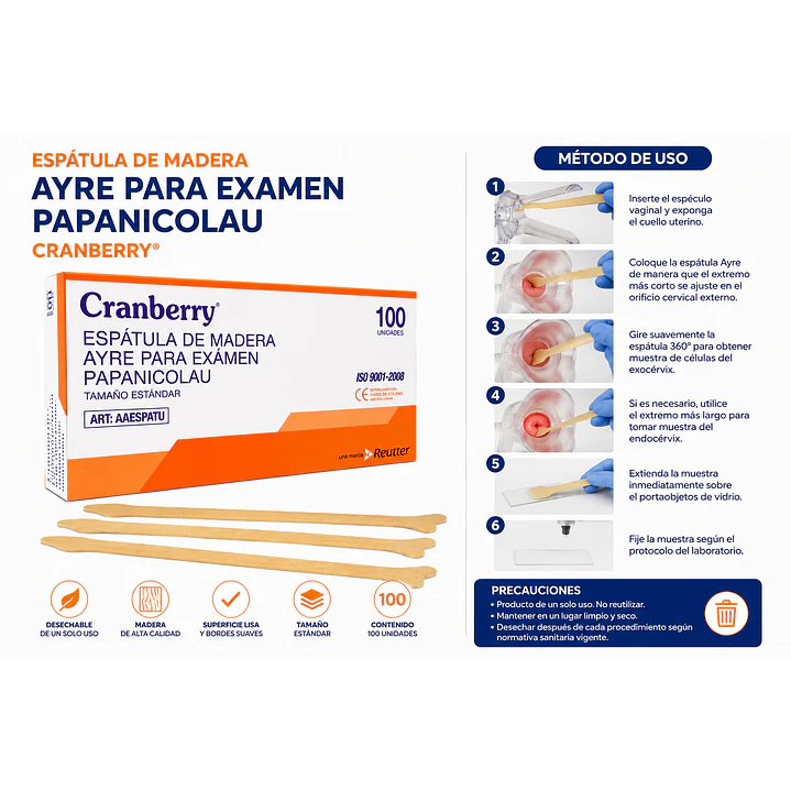 Espatula Ayre Papanicolau Cranberry X100 3