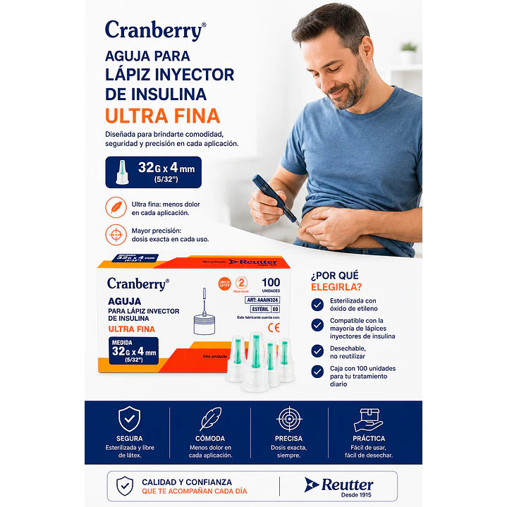 Aguja Lapiz Insulina 32g X 4mm Ultra Fina Caja X100 4