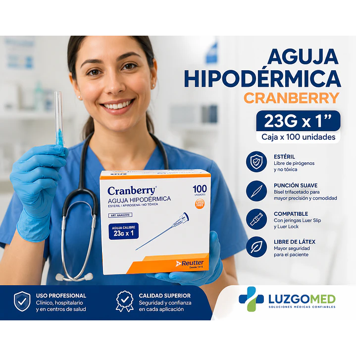 Aguja Hipodermica Cranberry 23g X 1 Caja X100 23 Ml 4