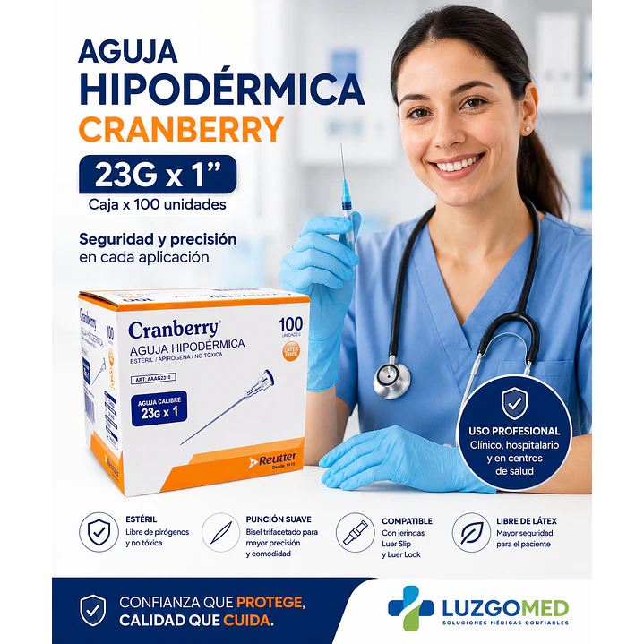 Aguja Hipodermica Cranberry 23g X 1 Caja X100 23 Ml 5