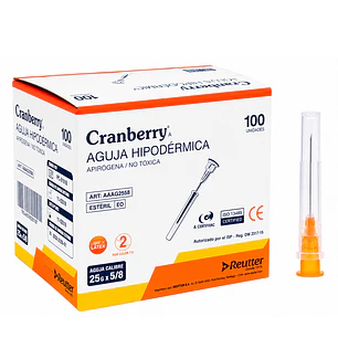 Aguja Hipodérmica Cranberry 25G x 5/8 Caja 100 Unidades