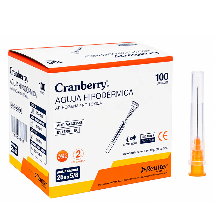 Aguja Hipodérmica Cranberry 25G x 5/8 Caja 100 Unidades 1